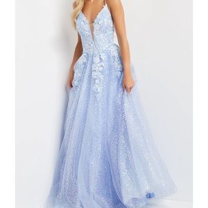 MUST SELL - Jovani Perriwinkle Floral Embellished A-Line Prom Gown